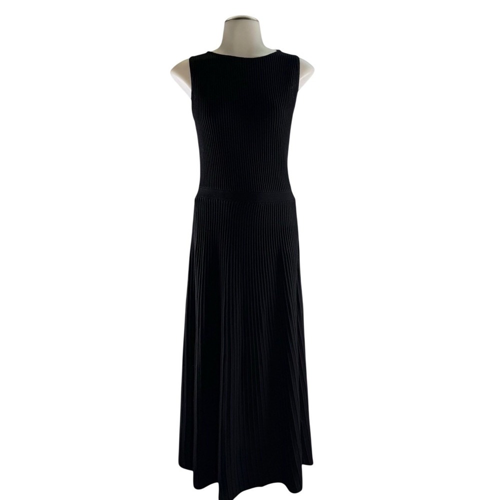 BTFBM Black Ribbed Knit Sleeveless Midi‎ Dress Womens Small Stretch A-Line